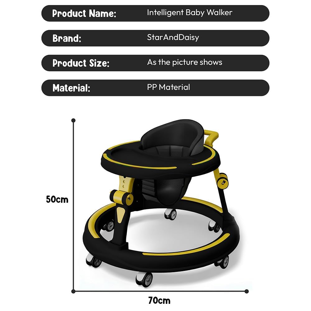 StarandDaisy Baby Walker for Babies, 6-18 Month Baby Boy & Girl, Adjustable Height Infant Learning Walker with 360° Wheels, Anti-Slip, Comfortable Padded Seat, Activity Tray, Foldable Toddler Walker (Orange-Black)
