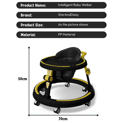 StarandDaisy Baby Walker for Babies, 6-18 Month Baby Boy & Girl, Adjustable Height Infant Learning Walker with 360° Wheels, Anti-Slip, Comfortable Padded Seat, Activity Tray, Foldable Toddler Walker (Orange-Black)
