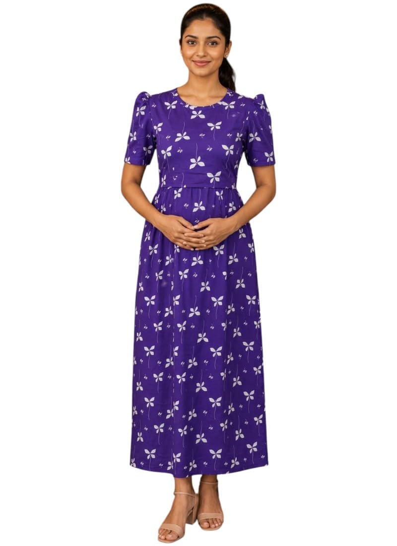 Women's Maternity Feeding Maxi zipless,Lounge wear, zipless Feeding Nightdress,Nursing Maxi Dress,Cotton Kaftan Nighty,Feeding Cotton Nighty