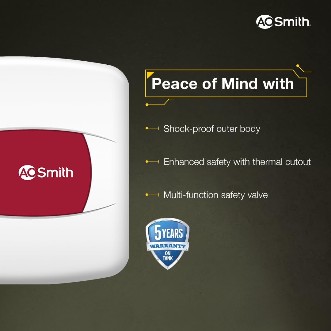 AO Smith Geyser 25 Litre 5 Star Rating (BEE) | Powerful 2KW Heating | Storage Water Heater With 2X Corrosion Resistant Blue Diamond Glass Tank | Warranty: 5 Yr Tank, 2 Yr Comprehensive | HSE-SHS-025