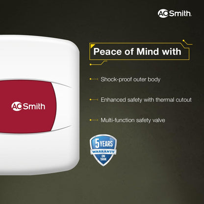 AO Smith Geyser 25 Litre 5 Star Rating (BEE) | Powerful 2KW Heating | Storage Water Heater With 2X Corrosion Resistant Blue Diamond Glass Tank | Warranty: 5 Yr Tank, 2 Yr Comprehensive | HSE-SHS-025