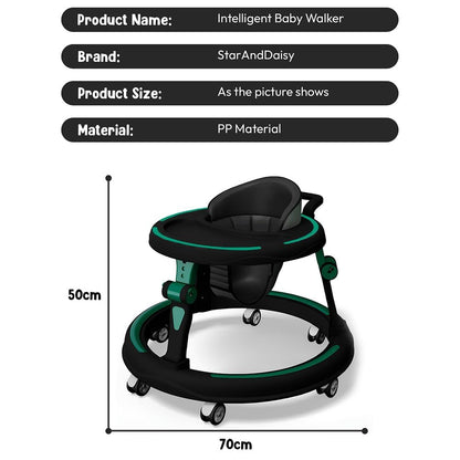 StarandDaisy Baby Walker for Babies, 6-18 Month Baby Boy & Girl, Adjustable Height Infant Learning Walker with 360° Wheels, Anti-Slip, Comfortable Padded Seat, Activity Tray, Foldable Toddler Walker (Orange-Black)