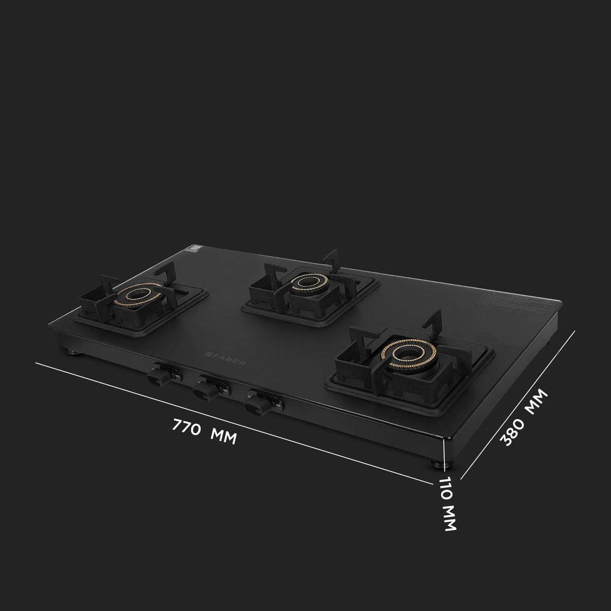 Faber Blossom Black Matt Glass Finish Cooktop| 4 Brass Burners-1Jumbo, 2Medium & 1Small |Manual Ignition | Heavy Pan Support With ABS Knobs | 5Yr Warranty on Glass & Burners by Faber| Blossom4BB BK CI