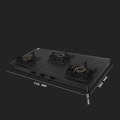 Faber Blossom Black Matt Glass Finish Cooktop| 4 Brass Burners-1Jumbo, 2Medium & 1Small |Manual Ignition | Heavy Pan Support With ABS Knobs | 5Yr Warranty on Glass & Burners by Faber| Blossom4BB BK CI