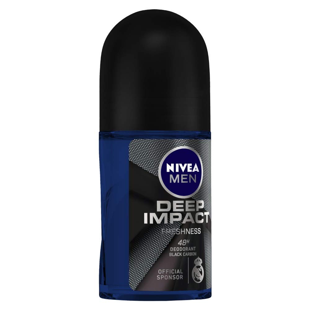NIVEA MEN Deep Impact Freshness Underarm Roll On Deodorant for Men with Black Carbon | Long Lasting Antiperspirant Roll On for Body Odour Control | Alcohol Free Underarm Deodorant Roll On 50ml