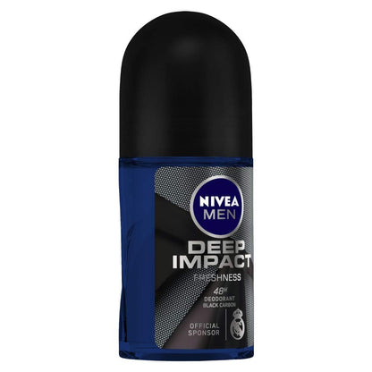 NIVEA MEN Deep Impact Freshness Underarm Roll On Deodorant for Men with Black Carbon | Long Lasting Antiperspirant Roll On for Body Odour Control | Alcohol Free Underarm Deodorant Roll On 50ml