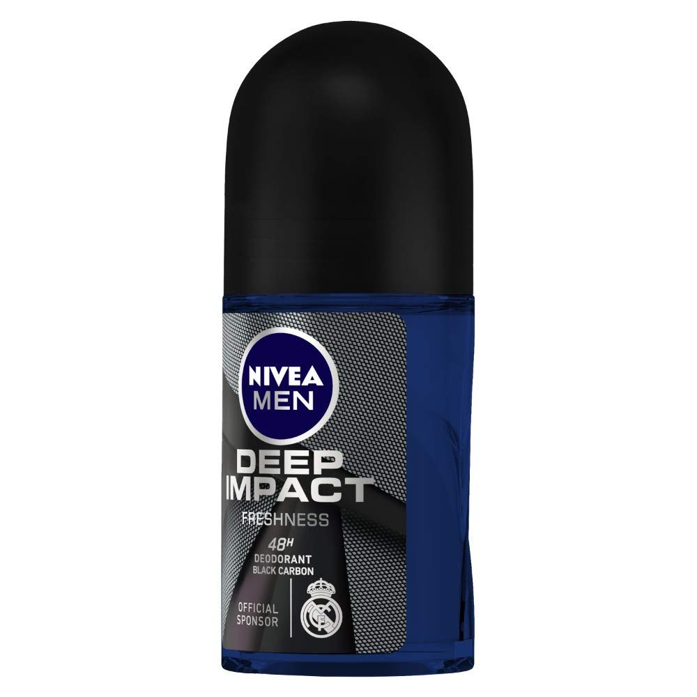 NIVEA MEN Deep Impact Freshness Underarm Roll On Deodorant for Men with Black Carbon | Long Lasting Antiperspirant Roll On for Body Odour Control | Alcohol Free Underarm Deodorant Roll On 50ml