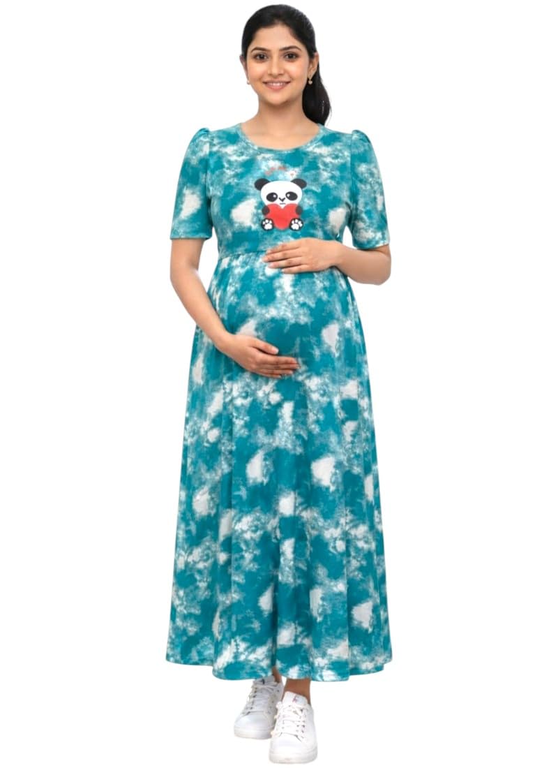 Women's Maternity Feeding Maxi zipless,Lounge wear, zipless Feeding Nightdress,Nursing Maxi Dress,Cotton Kaftan Nighty,Feeding Cotton Nighty