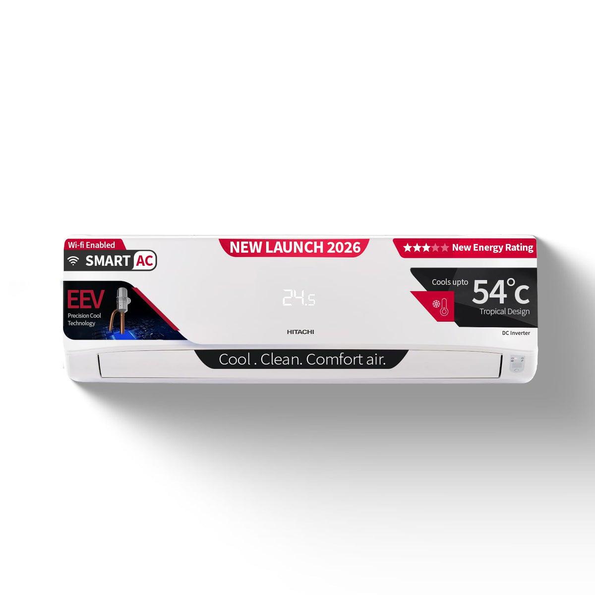 Hitachi 1.5 Ton 3 Star, New Star rated, Heavy Duty Smart Inverter Split AC (Copper, Wi-Fi, Long air throw, Smart View Display, ice Clean, Hybrid Convertible, Anti-Bacterial Mesh Filter,RAS.Y319PCDISL, White)