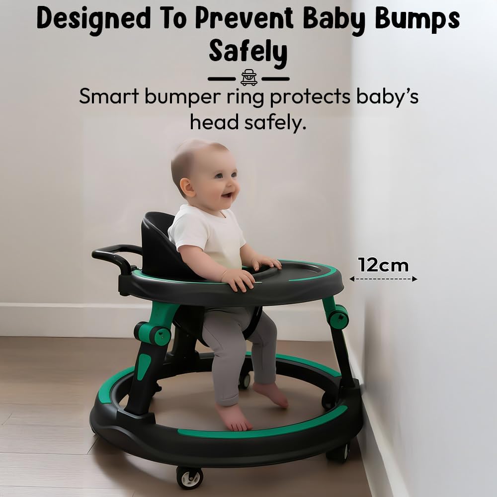 StarandDaisy Baby Walker for Babies, 6-18 Month Baby Boy & Girl, Adjustable Height Infant Learning Walker with 360° Wheels, Anti-Slip, Comfortable Padded Seat, Activity Tray, Foldable Toddler Walker (Orange-Black)