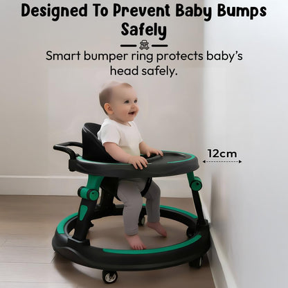 StarandDaisy Baby Walker for Babies, 6-18 Month Baby Boy & Girl, Adjustable Height Infant Learning Walker with 360° Wheels, Anti-Slip, Comfortable Padded Seat, Activity Tray, Foldable Toddler Walker (Orange-Black)