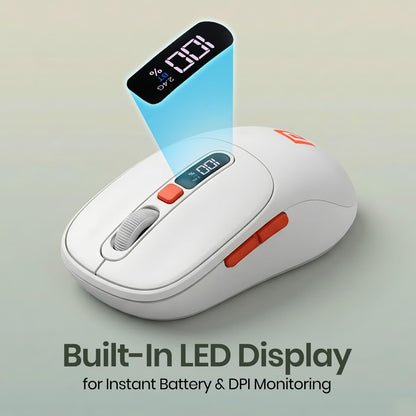 Portronics Toad 9 Wireless Bluetooth Mouse with Dual Wireless (BT + 2.4 GHz), Smart LED Display, Rechargeable Battery, Forward & Back Button, Multi-Device Pair, Upto 4800 Dpi Sensitivity(White)
