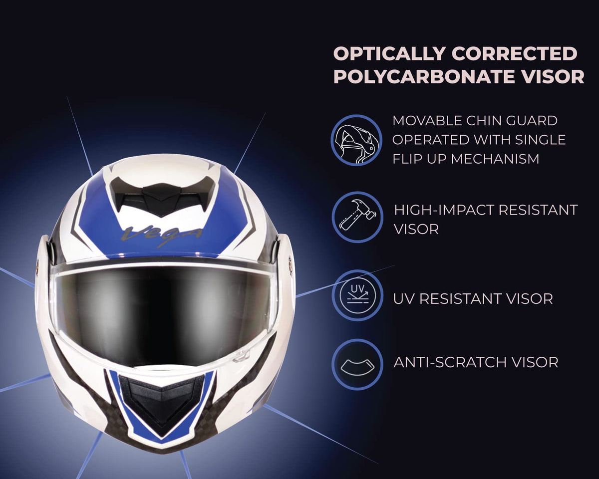Vega Crux ISI Certified Flip-Up Helmet for Men and Women with Clear Visor(Black, Size:L)