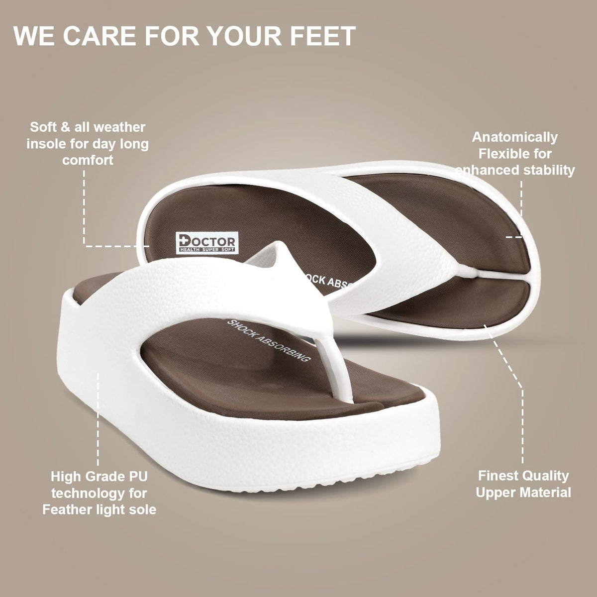 DOCTOR HEALTH SUPER SOFT Women’s Orthopedic Soft Platform Slippers | Ultra-Cushioned Shock Absorbing Footbed | Lightweight Anti-Skid Everyday Wear Comfort Flip Flops for All-Day Support