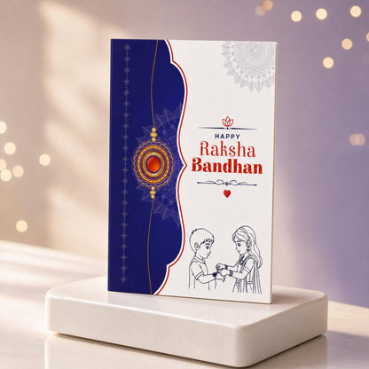 DeoDap Designer Murli Flute Rakhi for Brother with Choco Coated Nut Butterscotch Chocolate 96gm, Pooja Coin, Roli Chawal & Card | Rakhi with Chocolate Combo for Raksha Bandhan