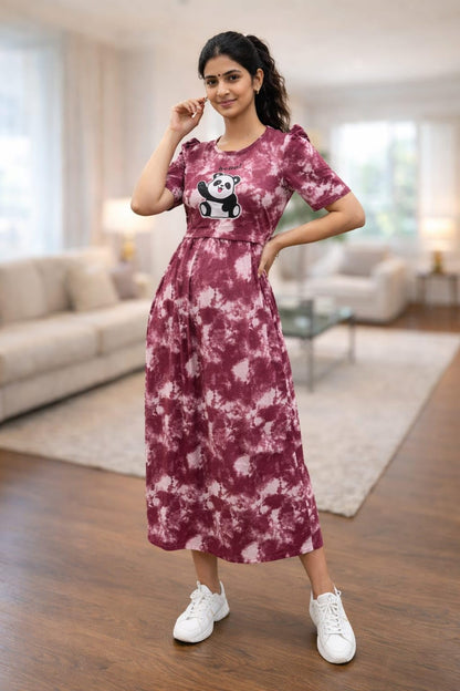 Women's Maternity Feeding Maxi zipless,Lounge wear, zipless Feeding Nightdress,Nursing Maxi Dress,Cotton Kaftan Nighty,Feeding Cotton Nighty