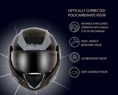Vega Crux ISI Certified Flip-Up Helmet for Men and Women with Clear Visor(Black, Size:L)
