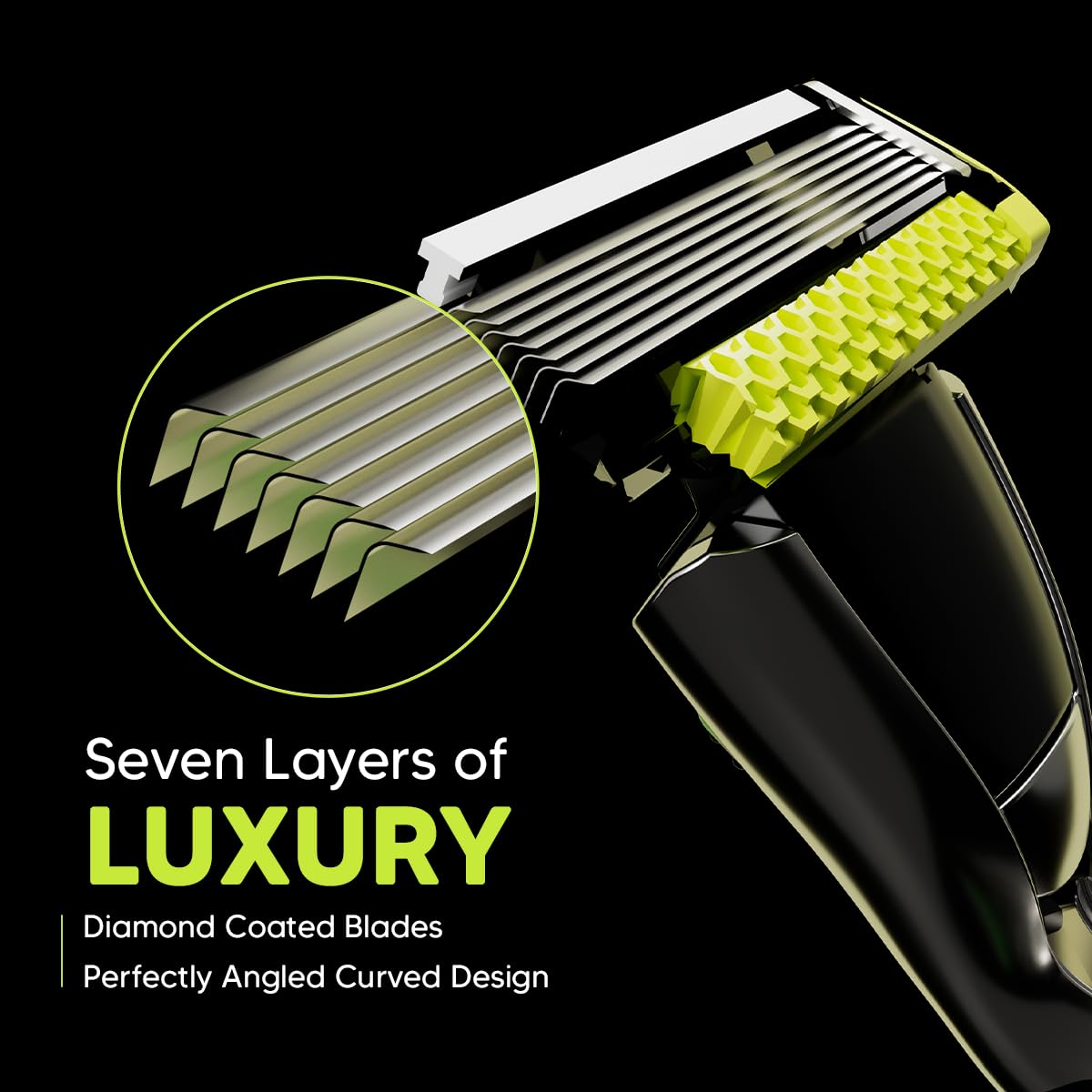 LetsShave Pro 7 Max Razor Cartridges For Men | World's First & Only 7-Blade Shaving Razor With Precision Blades & Honey Comb Guard Bar | Argan Oil, Aloe & Vitamin E - 4 Count