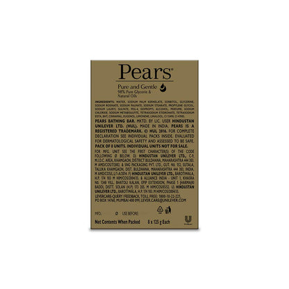 Pears Original Glycerin Soap Bar - Pure & Gentle Glow | With 98% Pure Glycerin | For Hydration & Glow | With Plant Based Cleanser for Skin & Body | Paraben-free | 125gms x 8