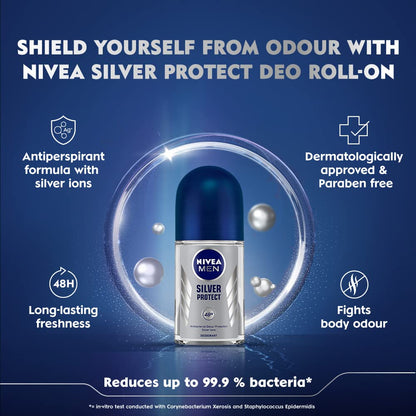 NIVEA MEN Deep Impact Freshness Underarm Roll On Deodorant for Men with Black Carbon | Long Lasting Antiperspirant Roll On for Body Odour Control | Alcohol Free Underarm Deodorant Roll On 50ml