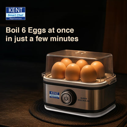 KENT Super Egg Boiler | 3 Boiling Modes | Stainless Steel Body and Heating Plate | 6 Eggs at a Time | Automatic Turn-Off | Silver