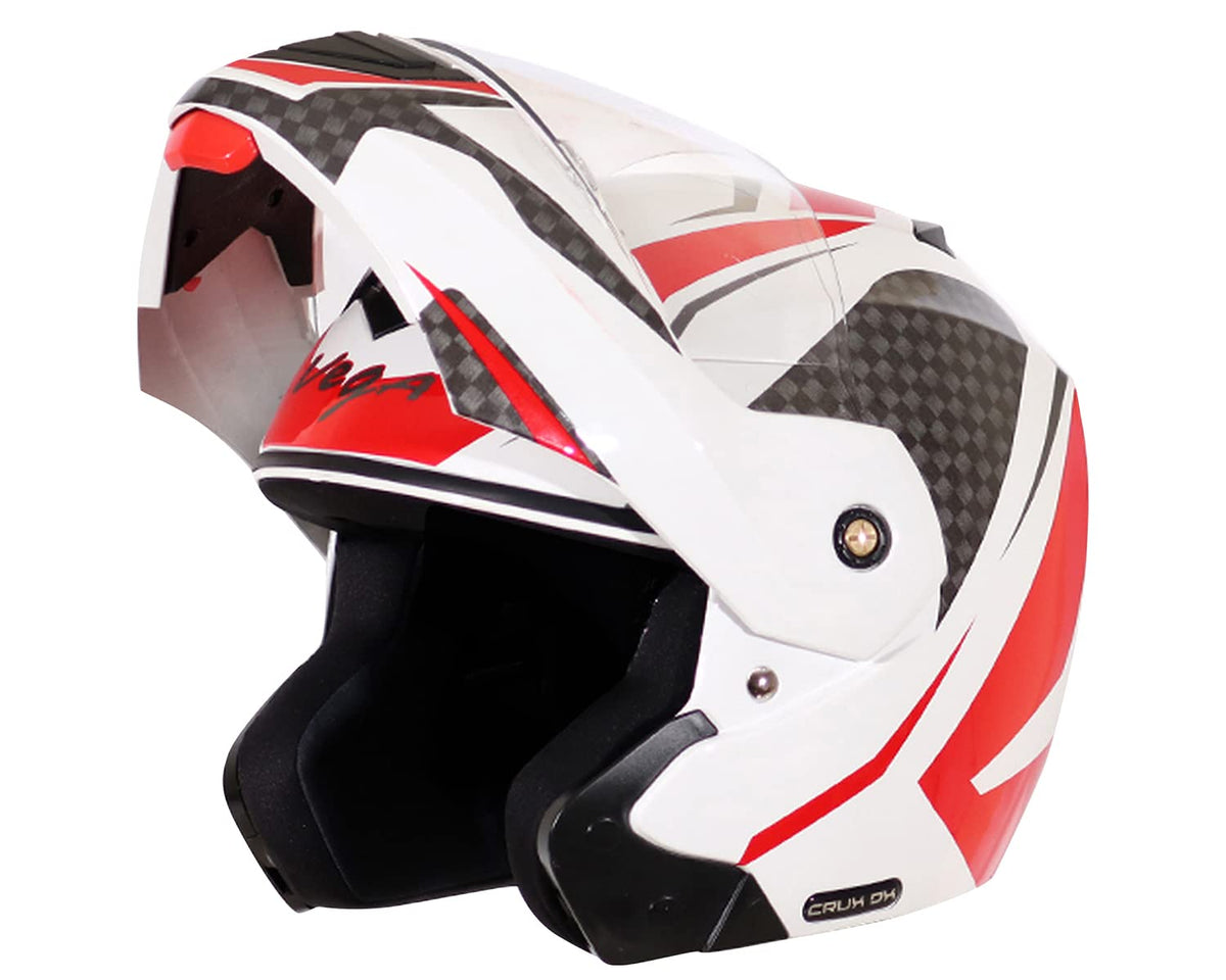 Vega Crux ISI Certified Flip-Up Helmet for Men and Women with Clear Visor(Black, Size:L)