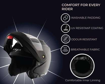 Vega Crux ISI Certified Flip-Up Helmet for Men and Women with Clear Visor(Black, Size:L)
