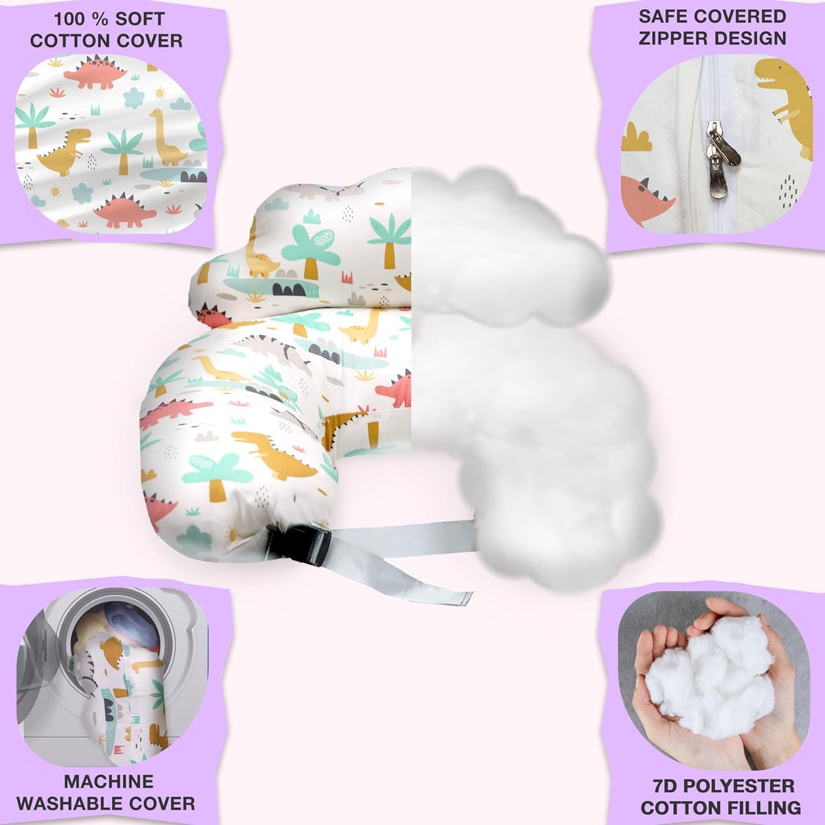 Proliva Feeding Pillow for New Born Baby with Detachable Cover Breast Feeding & Maternity Nursing Pillow for Breastfeeding Support for Baby Feeding Pillow for Mom (Off White-Camel-B2)