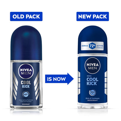 NIVEA MEN Deep Impact Freshness Underarm Roll On Deodorant for Men with Black Carbon | Long Lasting Antiperspirant Roll On for Body Odour Control | Alcohol Free Underarm Deodorant Roll On 50ml