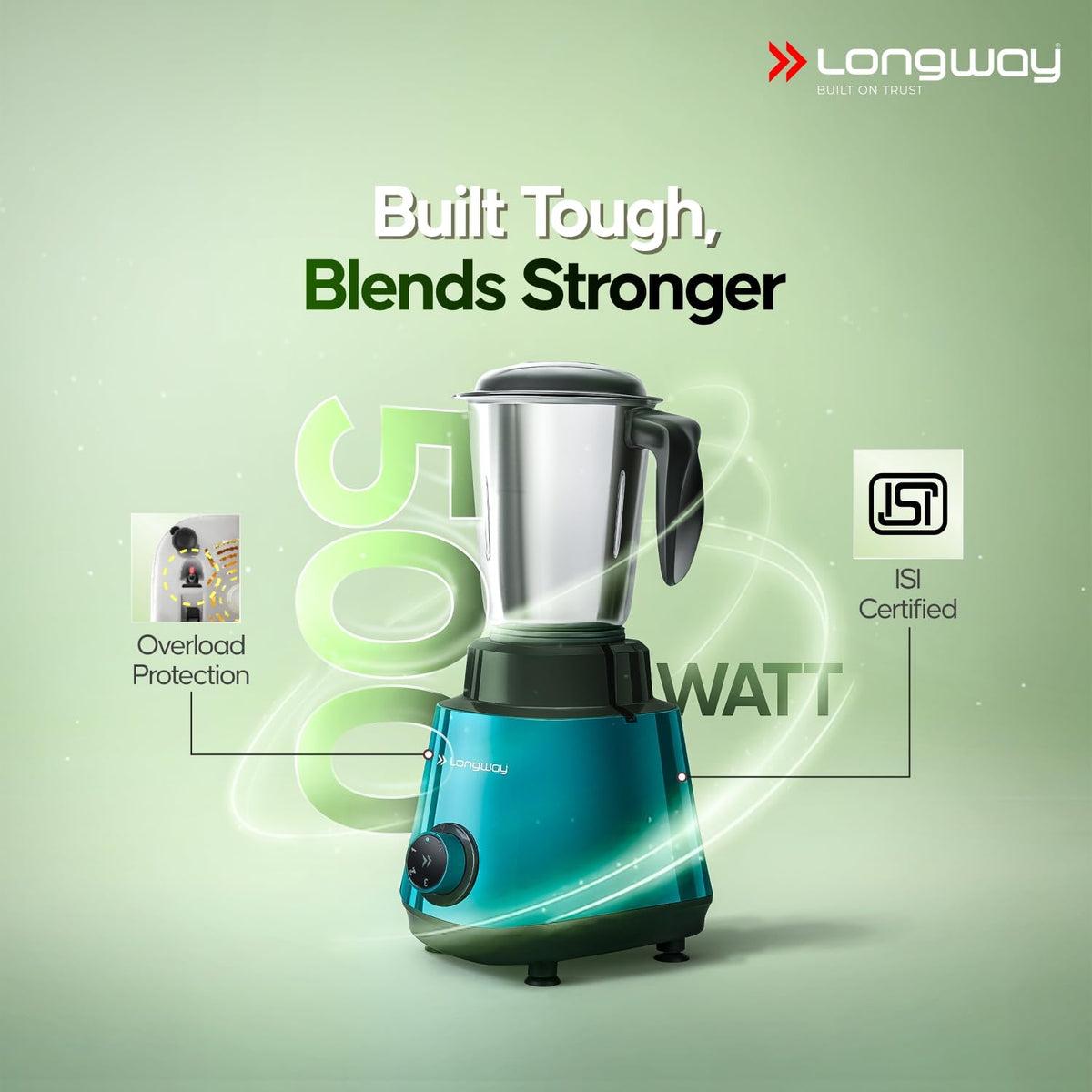 Longway Super Pro Juicer Mixer Grinder | Up to 750W Max Output Powerful Motor | 4 Jars for Grinding, Mixing, Juicing | 2 Years Warranty (Blue & Black)