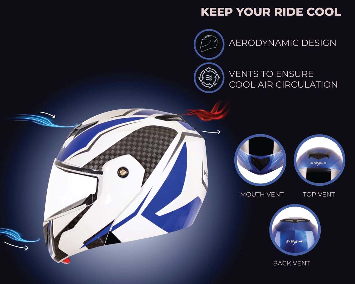 Vega Crux ISI Certified Flip-Up Helmet for Men and Women with Clear Visor(Black, Size:L)
