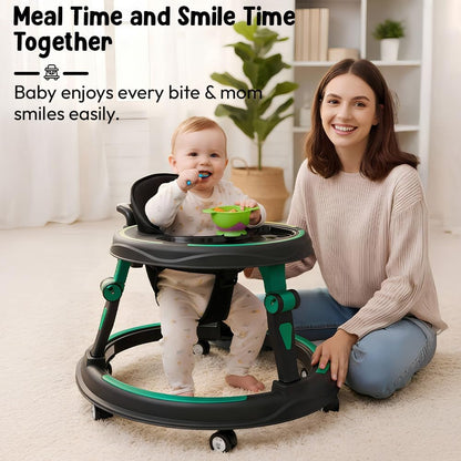 StarandDaisy Baby Walker for Babies, 6-18 Month Baby Boy & Girl, Adjustable Height Infant Learning Walker with 360° Wheels, Anti-Slip, Comfortable Padded Seat, Activity Tray, Foldable Toddler Walker (Orange-Black)