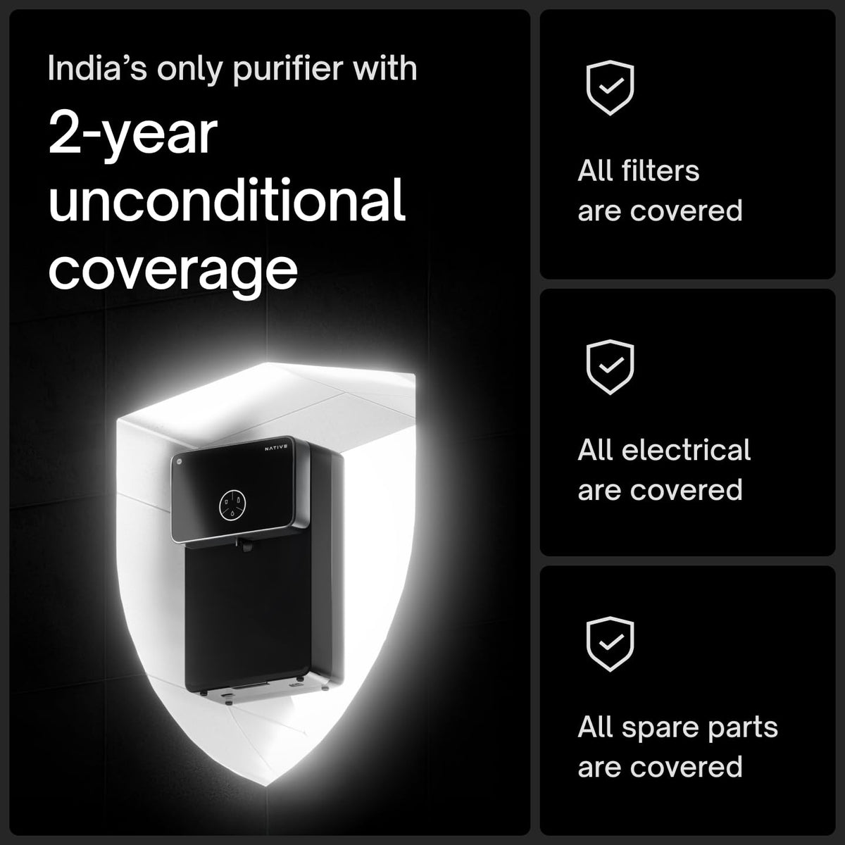 Native M2 Pro Water Purifier by Urban Company | Preset Touch Dispensing + Battery | Smart Real-time Tracking | 10-Stage RO+UV+Copper+Alkaline+Mineraliser | No Service for 2 Years