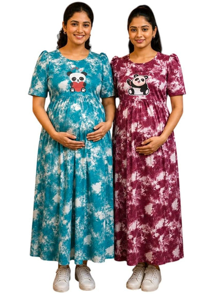 Women's Maternity Feeding Maxi zipless,Lounge wear, zipless Feeding Nightdress,Nursing Maxi Dress,Cotton Kaftan Nighty,Feeding Cotton Nighty
