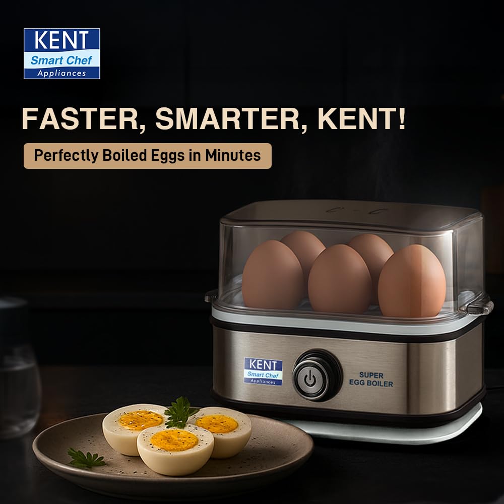 KENT Super Egg Boiler | 3 Boiling Modes | Stainless Steel Body and Heating Plate | 6 Eggs at a Time | Automatic Turn-Off | Silver