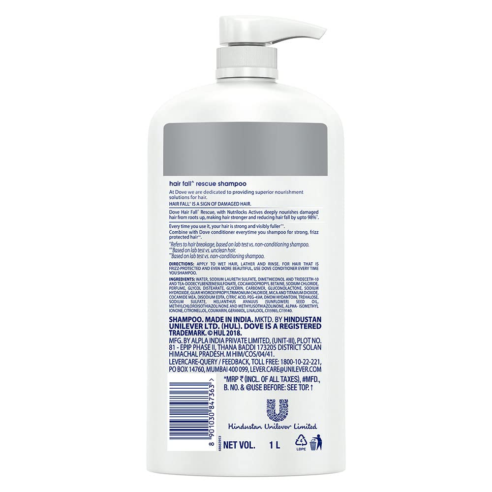 Dove Hair Fall Rescue Shampoo 1 L|| For Damaged Hair|| Hair Fall Control for Thicker Hair - Mild Daily Anti Hair Fall Shampoo for Men & Women