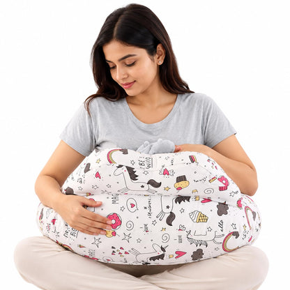 Proliva Feeding Pillow for New Born Baby with Detachable Cover Breast Feeding & Maternity Nursing Pillow for Breastfeeding Support for Baby Feeding Pillow for Mom (Off White-Camel-B2)