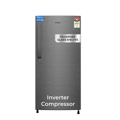 Haier 190 L 5 Star Direct Cool Inverter Single Door Refrigerator with Fast Ice Making, Easy Clean Back, Large Vegetable Box (HED-205DSA-P, Dazzle Steel, 2026 Model)