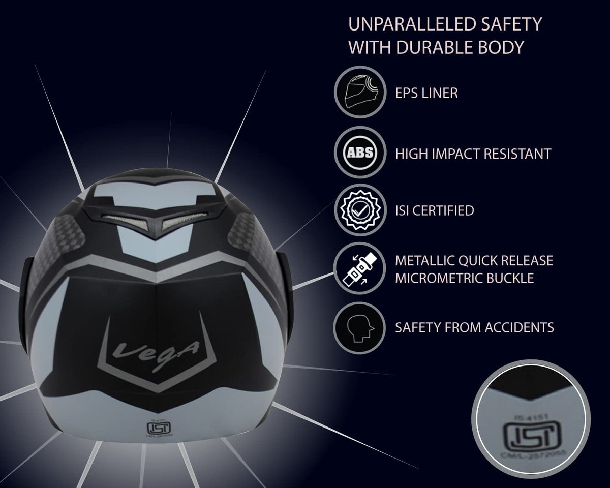Vega Crux ISI Certified Flip-Up Helmet for Men and Women with Clear Visor(Black, Size:L)