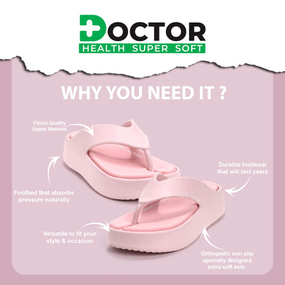 DOCTOR HEALTH SUPER SOFT Women’s Orthopedic Soft Platform Slippers | Ultra-Cushioned Shock Absorbing Footbed | Lightweight Anti-Skid Everyday Wear Comfort Flip Flops for All-Day Support