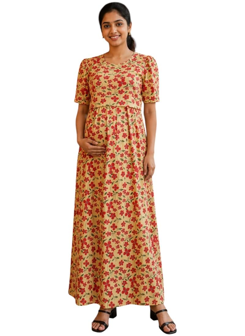 Women's Maternity Feeding Maxi zipless,Lounge wear, zipless Feeding Nightdress,Nursing Maxi Dress,Cotton Kaftan Nighty,Feeding Cotton Nighty