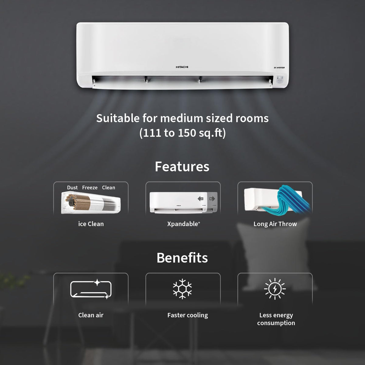Hitachi 1.5 Ton 3 Star, New Star rated, Heavy Duty Smart Inverter Split AC (Copper, Wi-Fi, Long air throw, Smart View Display, ice Clean, Hybrid Convertible, Anti-Bacterial Mesh Filter,RAS.Y319PCDISL, White)
