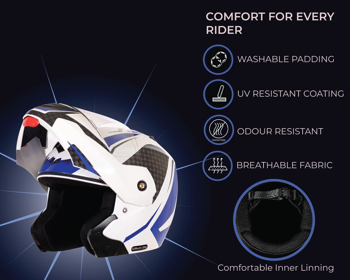 Vega Crux ISI Certified Flip-Up Helmet for Men and Women with Clear Visor(Black, Size:L)