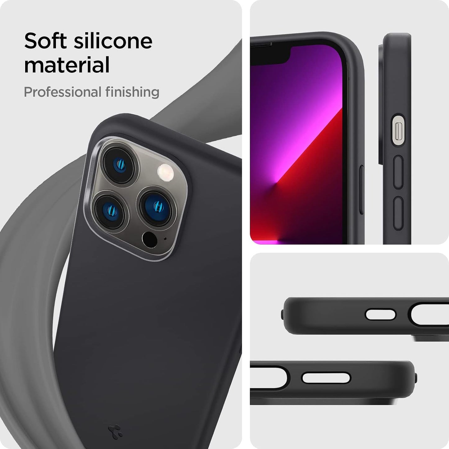 Spigen Silicone Fit Back Cover Case for iPhone 13 Pro, Refined Smooth Feel, Comfortable Grip - Silicone | Black