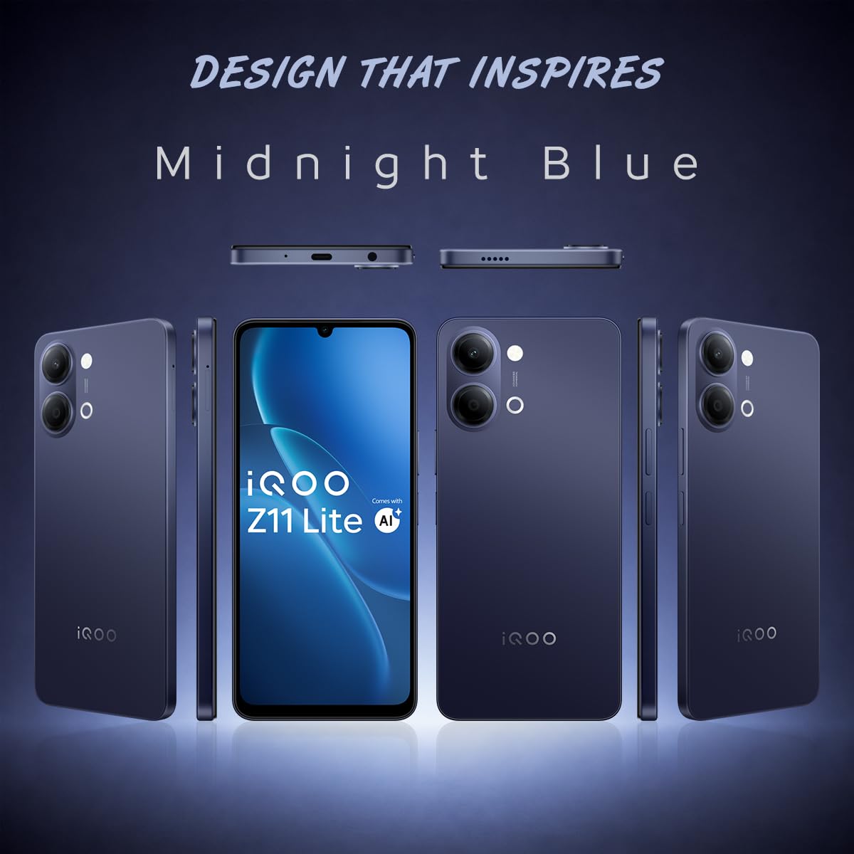 iQOO Z11 Lite 44W 5G (Midnight Blue, 6GB RAM, 128GB Storage) | 6500mAh Battery with 44W Fast Charging* | Dimensity 6300 with 579k+ AnTuTu Score* | OriginOS 6.0 with AI Creation* & Private Space*