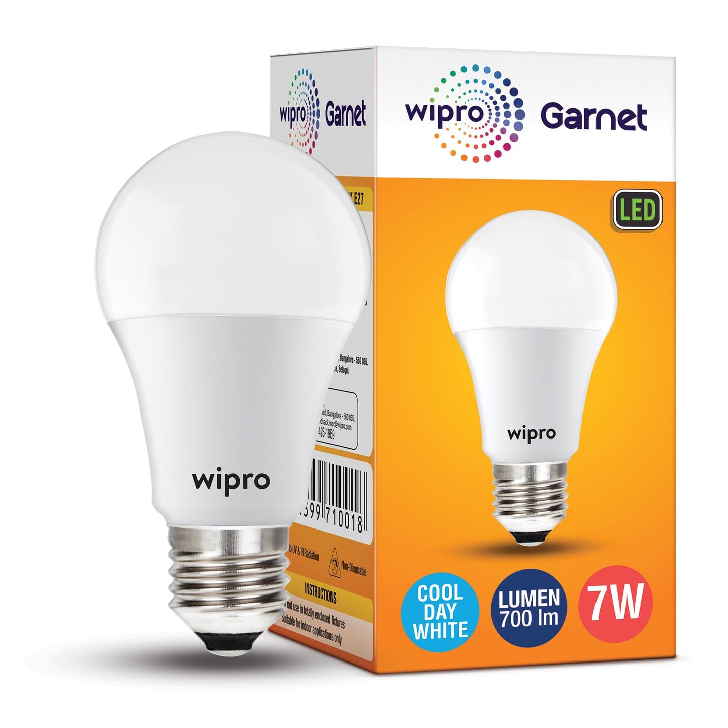 Wipro Garnet 7W LED Bulb for Home & Office |Cool Day White (6500K) | E27 Base|220 degree Light coverage |4Kv Surge Protection |400V High Voltage Protection |Energy Efficient | Pack of 3