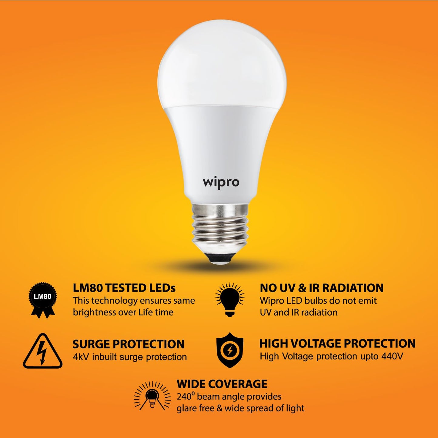 Wipro Garnet 7W LED Bulb for Home & Office |Cool Day White (6500K) | E27 Base|220 degree Light coverage |4Kv Surge Protection |400V High Voltage Protection |Energy Efficient | Pack of 3