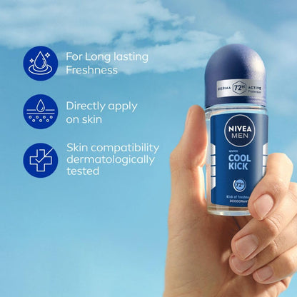 NIVEA MEN Deep Impact Freshness Underarm Roll On Deodorant for Men with Black Carbon | Long Lasting Antiperspirant Roll On for Body Odour Control | Alcohol Free Underarm Deodorant Roll On 50ml