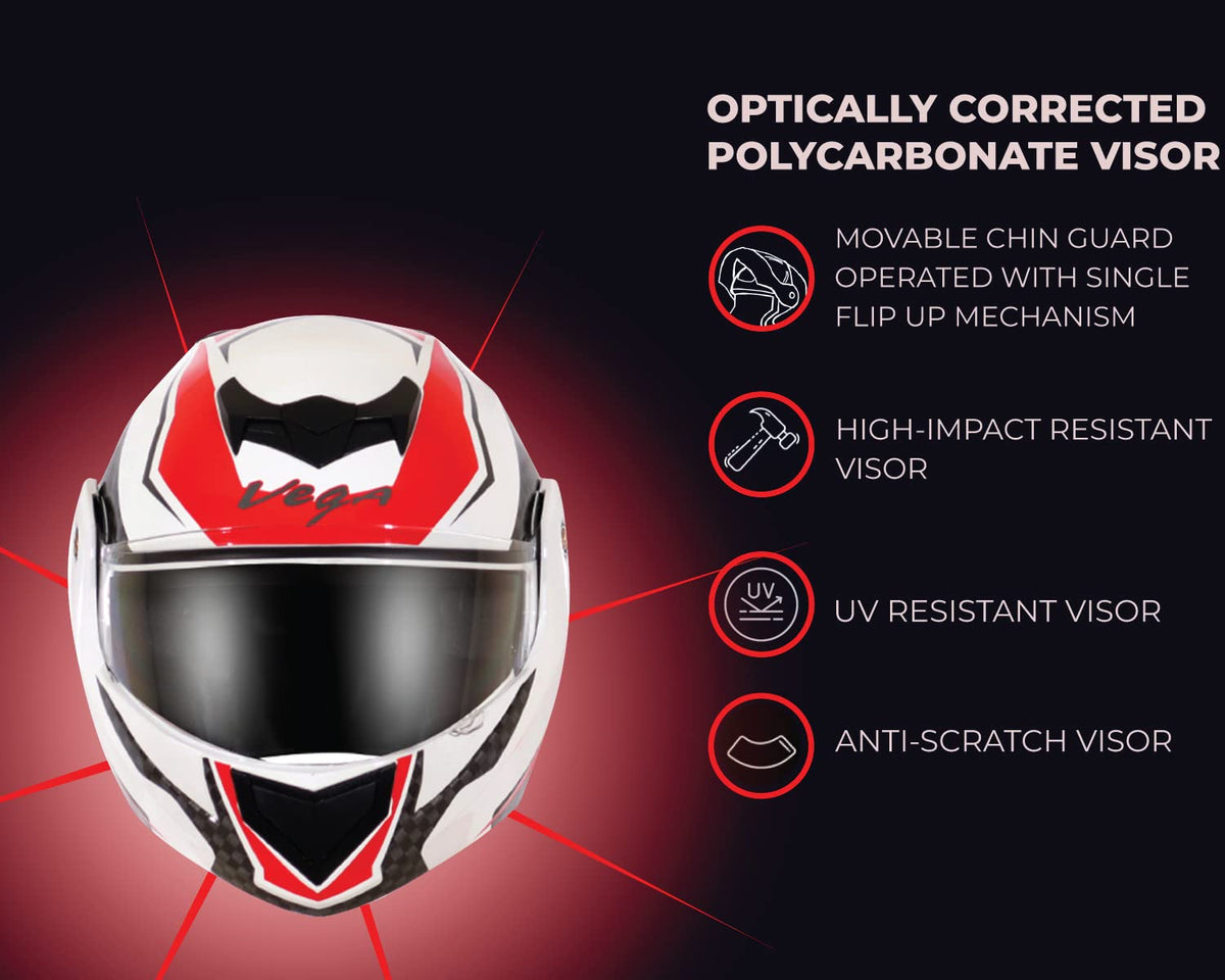 Vega Crux ISI Certified Flip-Up Helmet for Men and Women with Clear Visor(Black, Size:L)