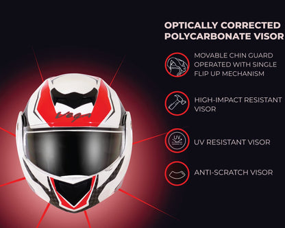 Vega Crux ISI Certified Flip-Up Helmet for Men and Women with Clear Visor(Black, Size:L)